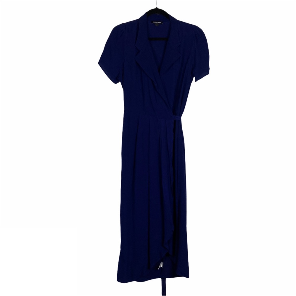Yumi Kim Navy Wrap Midi Dress with Side Tie - Picture 4 of 10